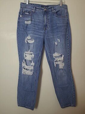 Aeropostale Aero Mom Jean Distressed High Rise Blue Jeans Medium Wash Size 12